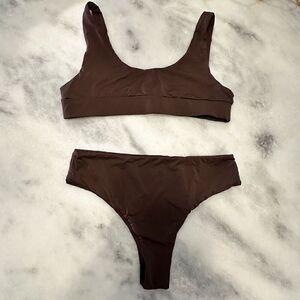 AVA Swim Scoop Neck Sporty 2 Piece Bikini Swimsuit Set Brown Large